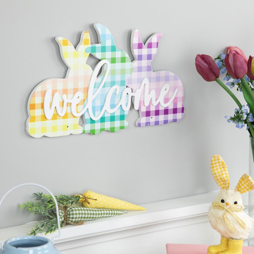 Gingham Bunnies Welcome Easter Wall Sign - 13.75". Picture 6