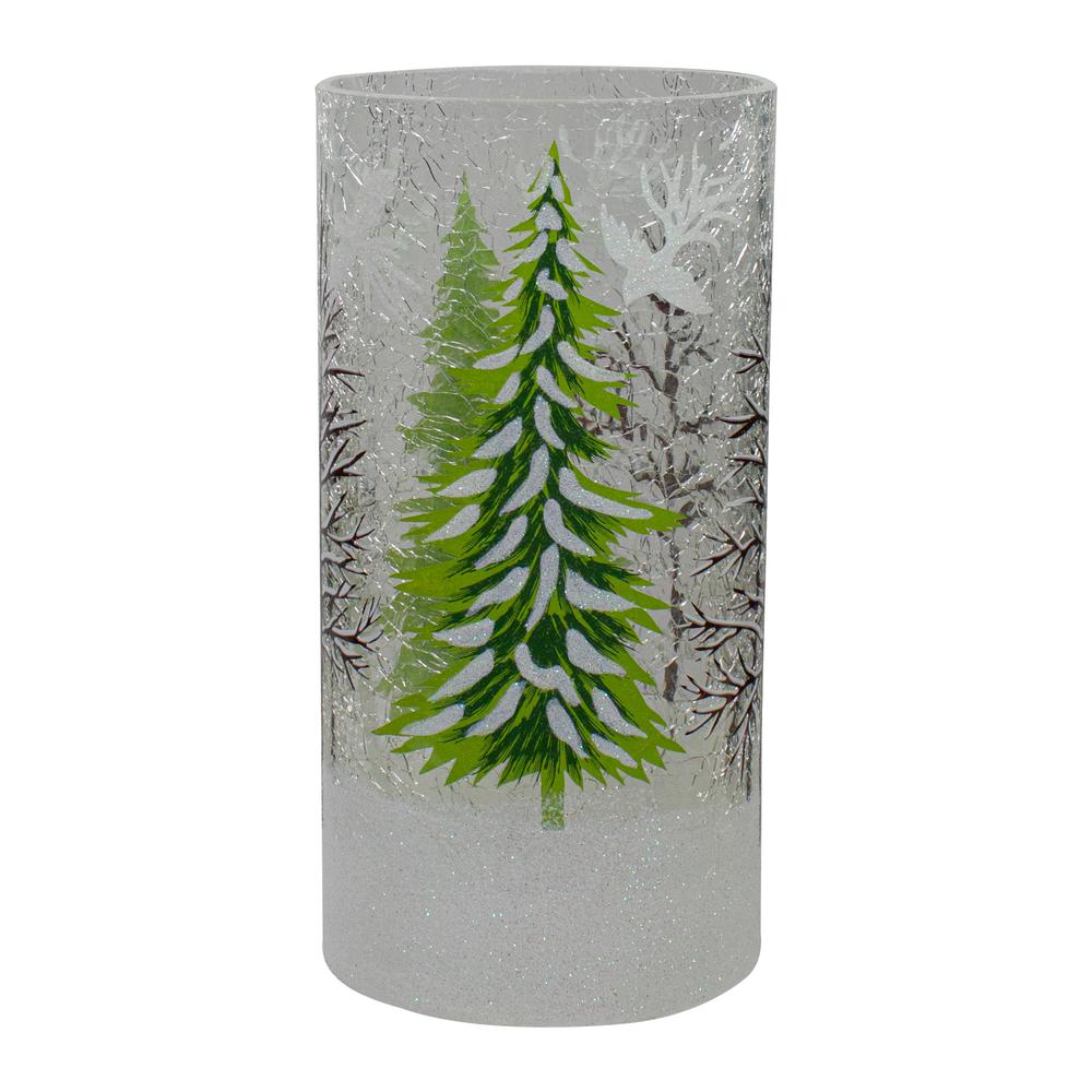8" Hand Painted Christmas Pine Trees Flameless Glass Candle Holder. Picture 1
