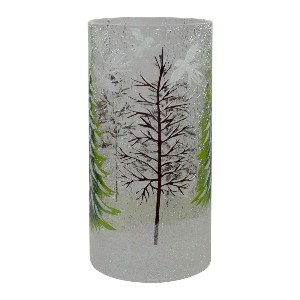 8" Hand Painted Christmas Pine Trees Flameless Glass Candle Holder. Picture 3