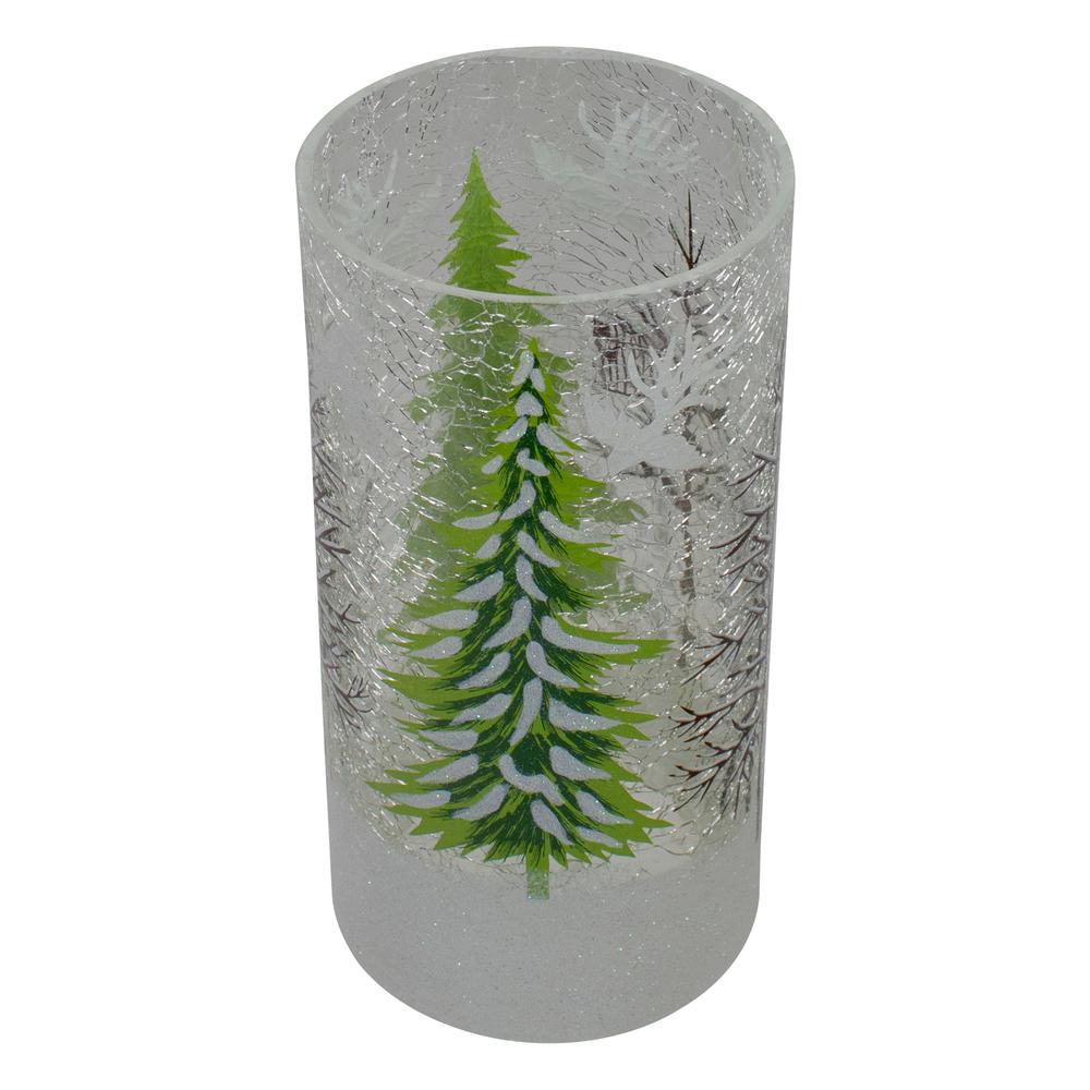 8" Hand Painted Christmas Pine Trees Flameless Glass Candle Holder. Picture 4