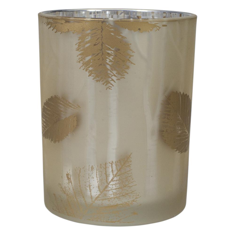 5" Matte Gold and White Birch Flameless Glass Candle Holder. Picture 1
