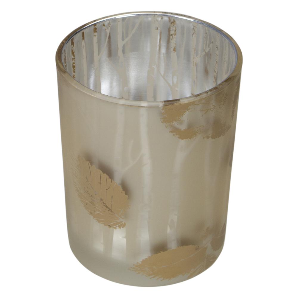5" Matte Gold and White Birch Flameless Glass Candle Holder. Picture 3