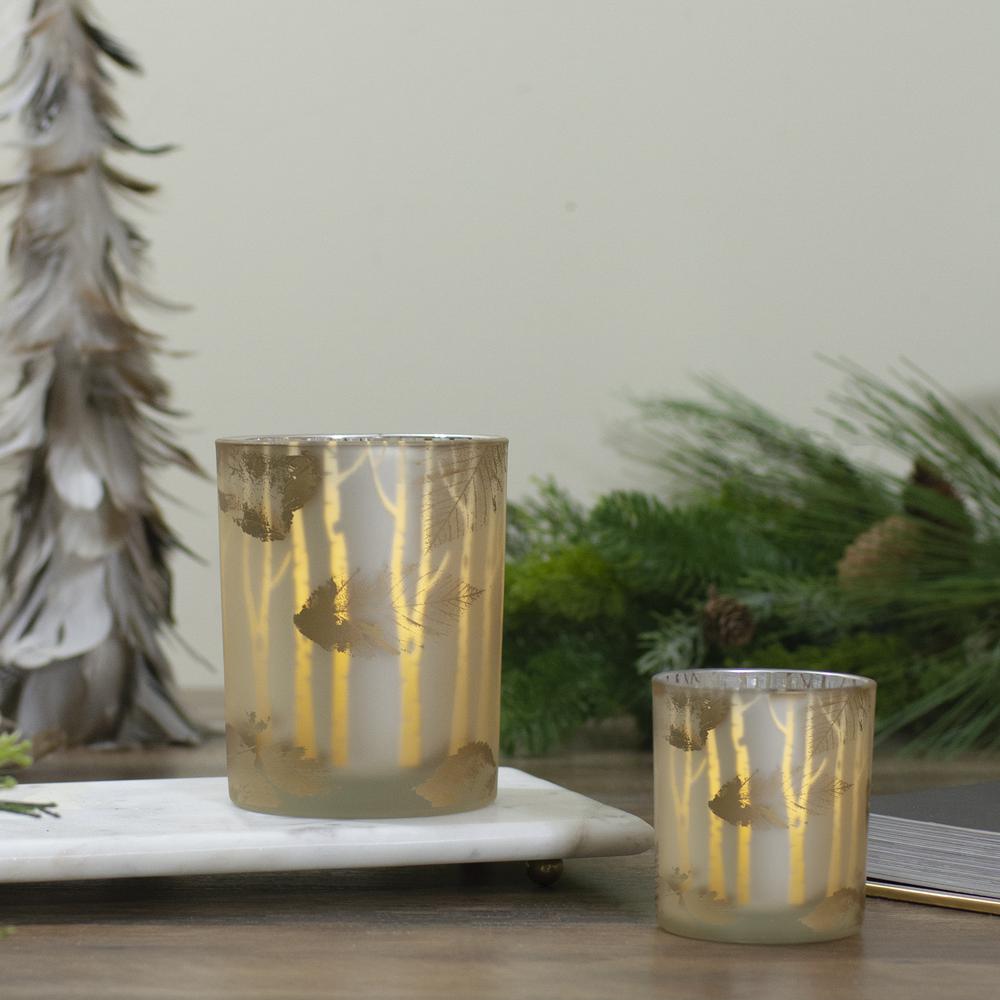 5" Matte Gold and White Birch Flameless Glass Candle Holder. Picture 2