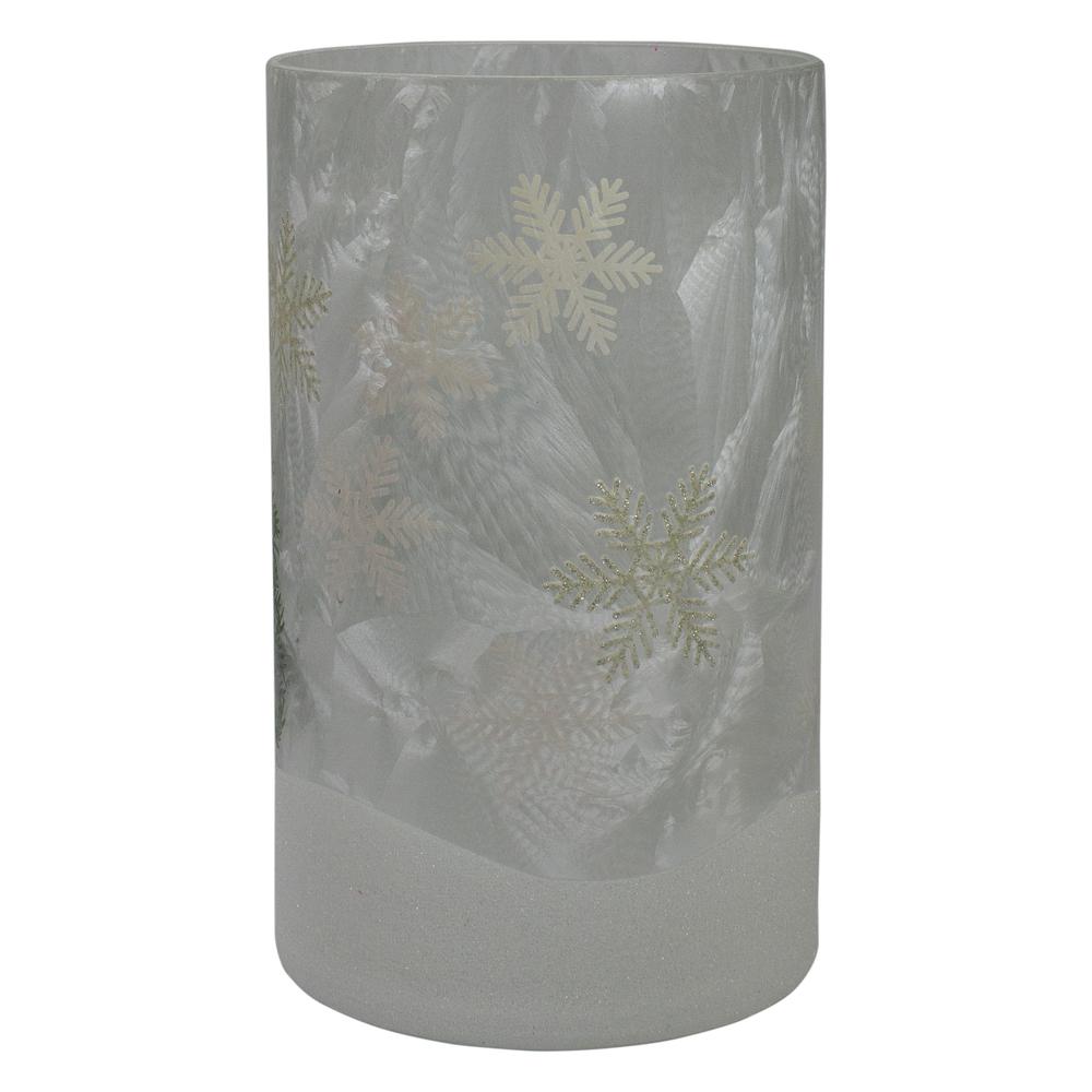 10" Deer  Pine and Snowflakes Hand Painted Flameless Glass Christmas Candle Holder. Picture 5