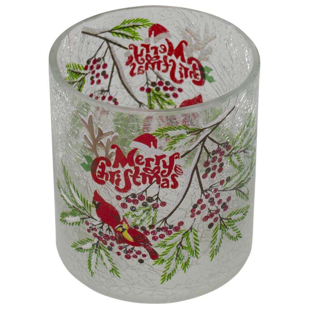 8" Christmas Cardinal and Pine Flameless Glass Christmas Candle Holder. Picture 3