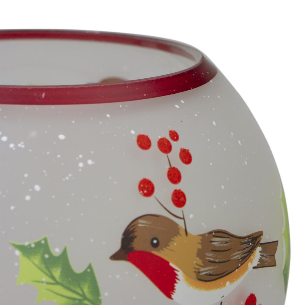 5-Inch Hand Painted Finches and Pine Flameless Glass Candle Holder. Picture 3