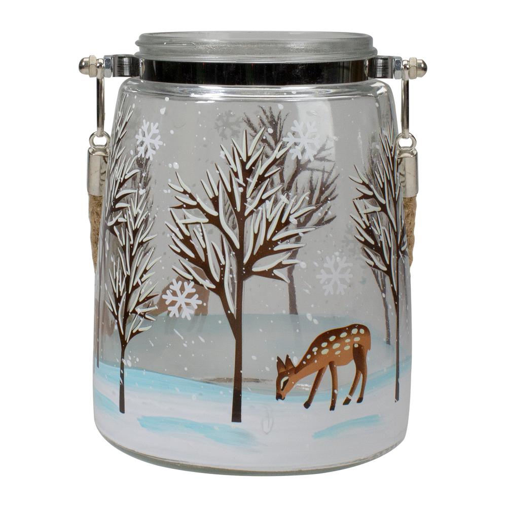 6.25" Trees and Fawns Flameless Glass Candle Lantern. Picture 1