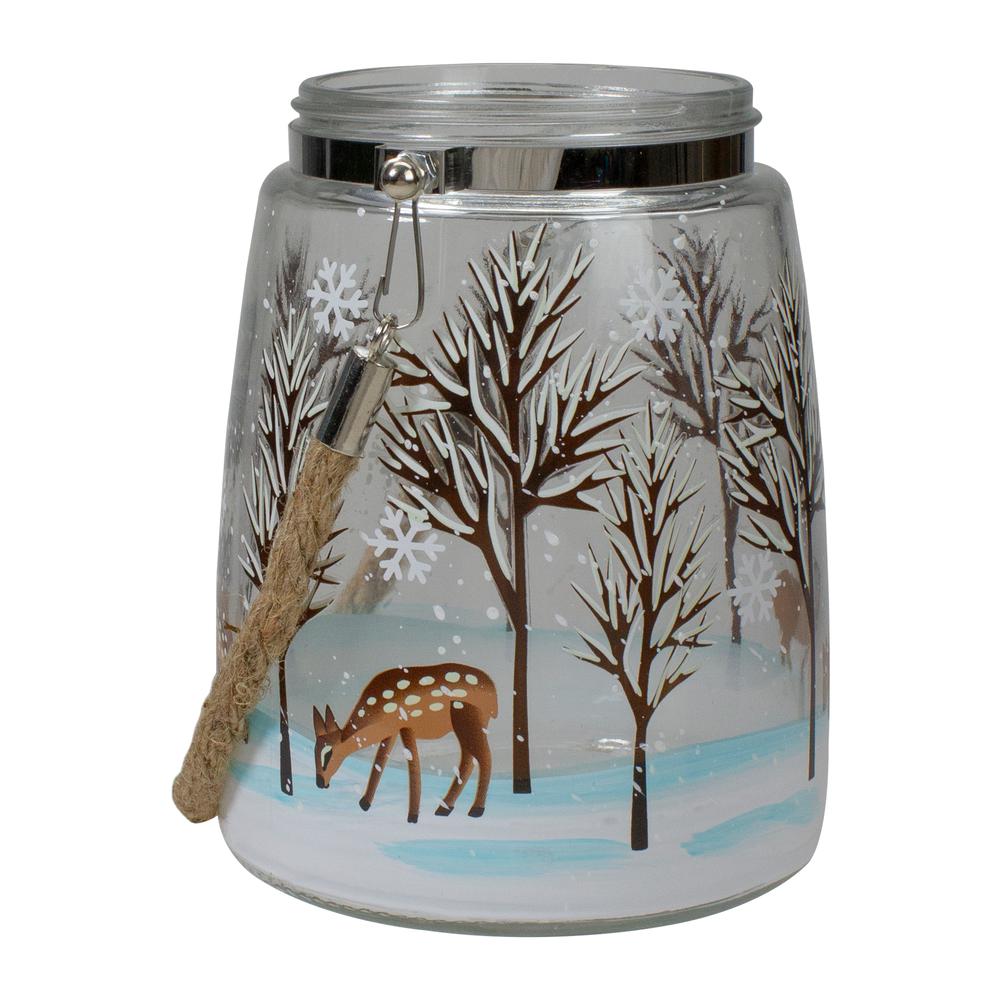 6.25" Trees and Fawns Flameless Glass Candle Lantern. Picture 3