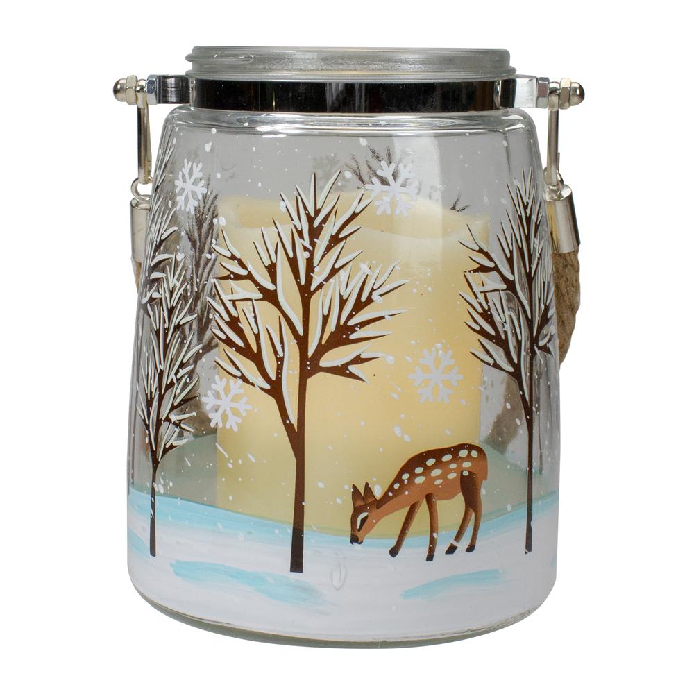 6.25" Trees and Fawns Flameless Glass Candle Lantern. Picture 5