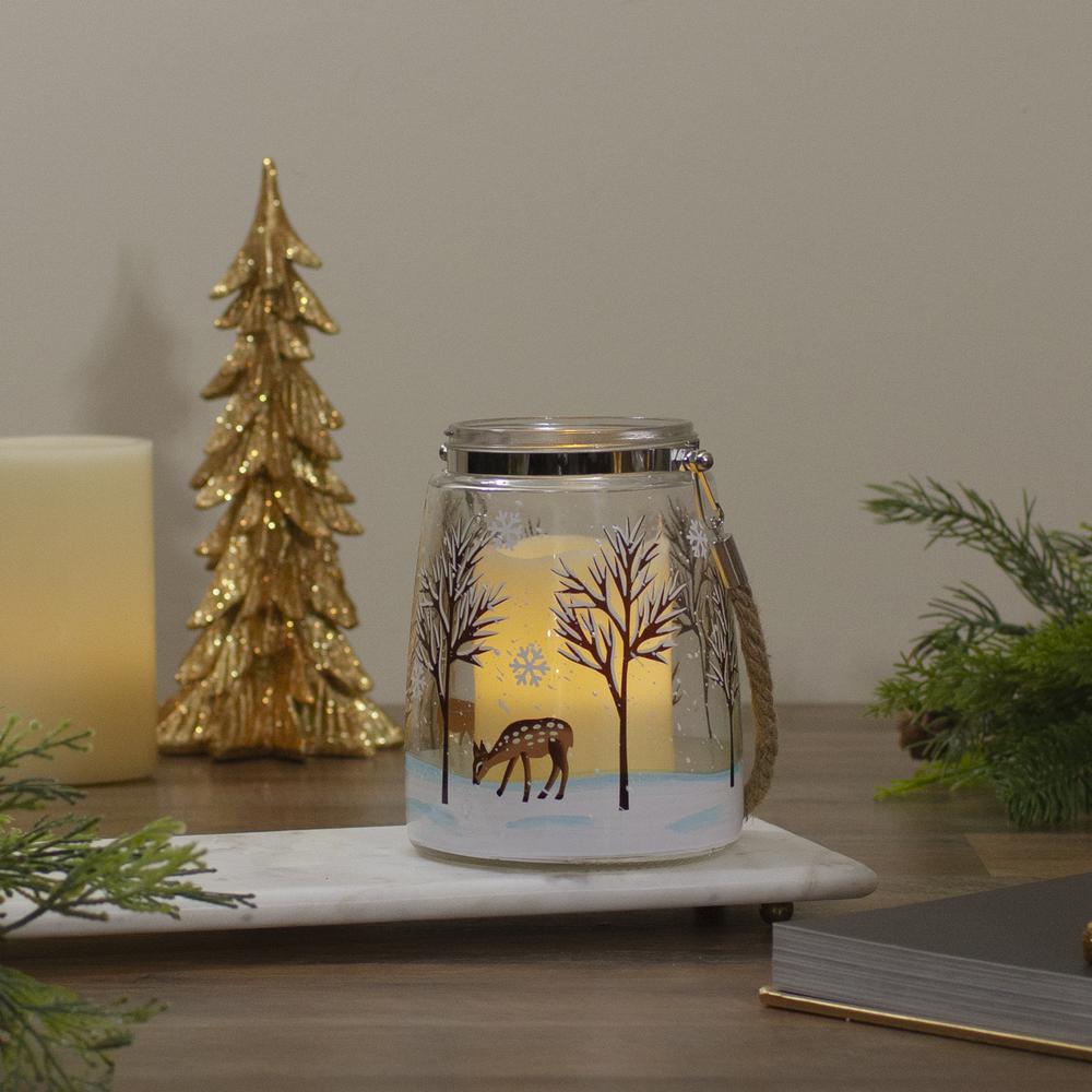 6.25" Trees and Fawns Flameless Glass Candle Lantern. Picture 2