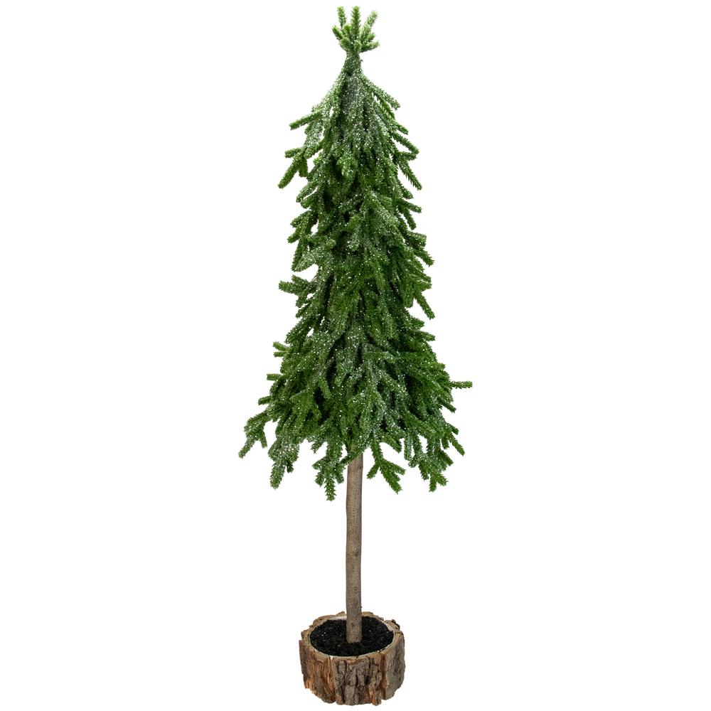 25.5-Inch Downswept Iced Artificial Christmas Tree Wood Base - Unlit. Picture 1