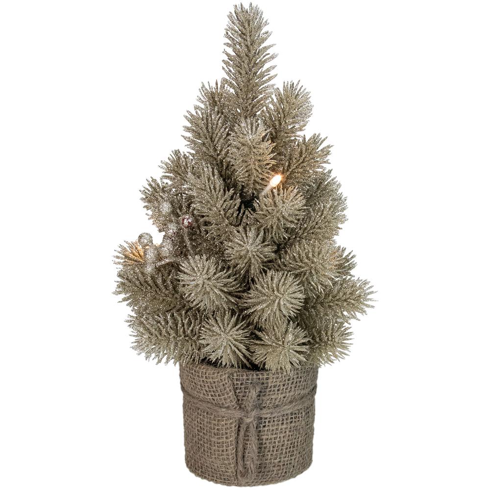 10.25" LED Potted Champagne Metallic Glitter Christmas Tree - Clear Lights. Picture 1