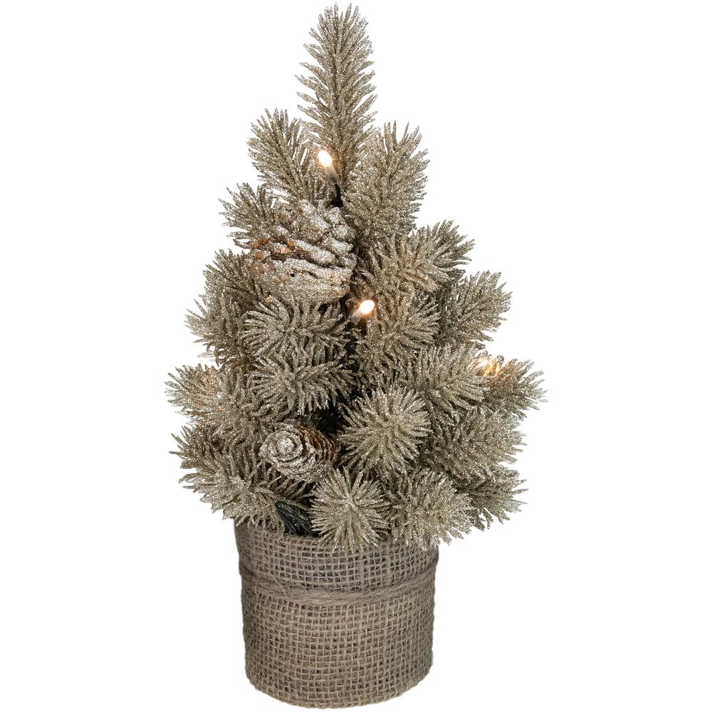 10.25" LED Potted Champagne Metallic Glitter Christmas Tree - Clear Lights. Picture 3