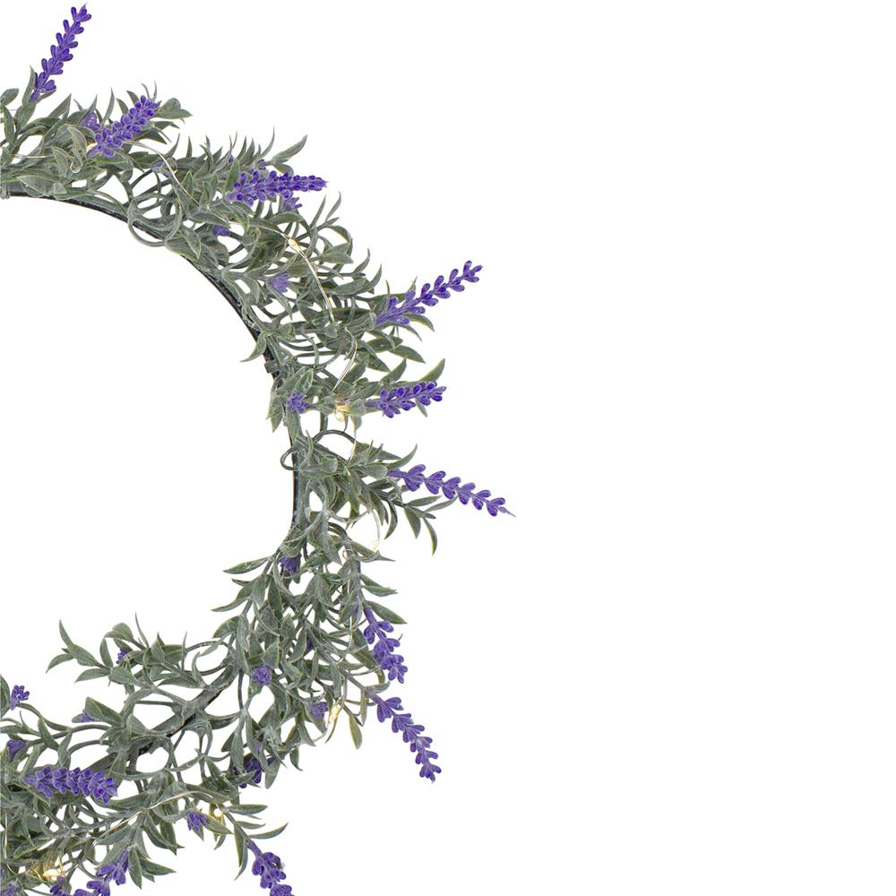 LED Lighted Artificial Lavender Spring Wreath- 16-inch, White Lights. Picture 2