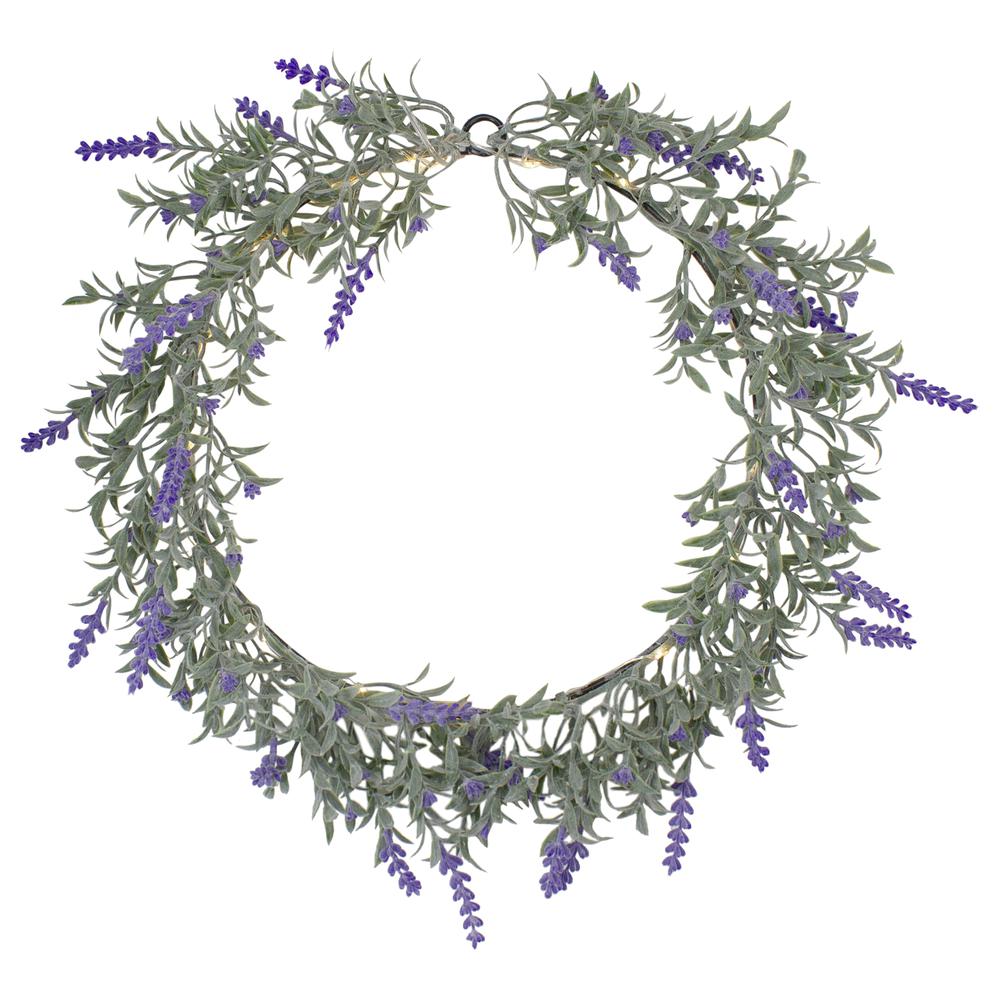 Artificial LED Lighted Lavender Spring Wreath- 16-inch, White Lights. Picture 1