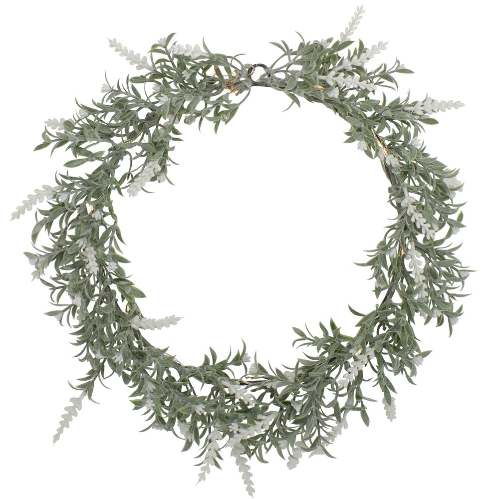 Artificial LED Lighted White Lavender Spring Wreath- 16-inch  White Lights. Picture 1
