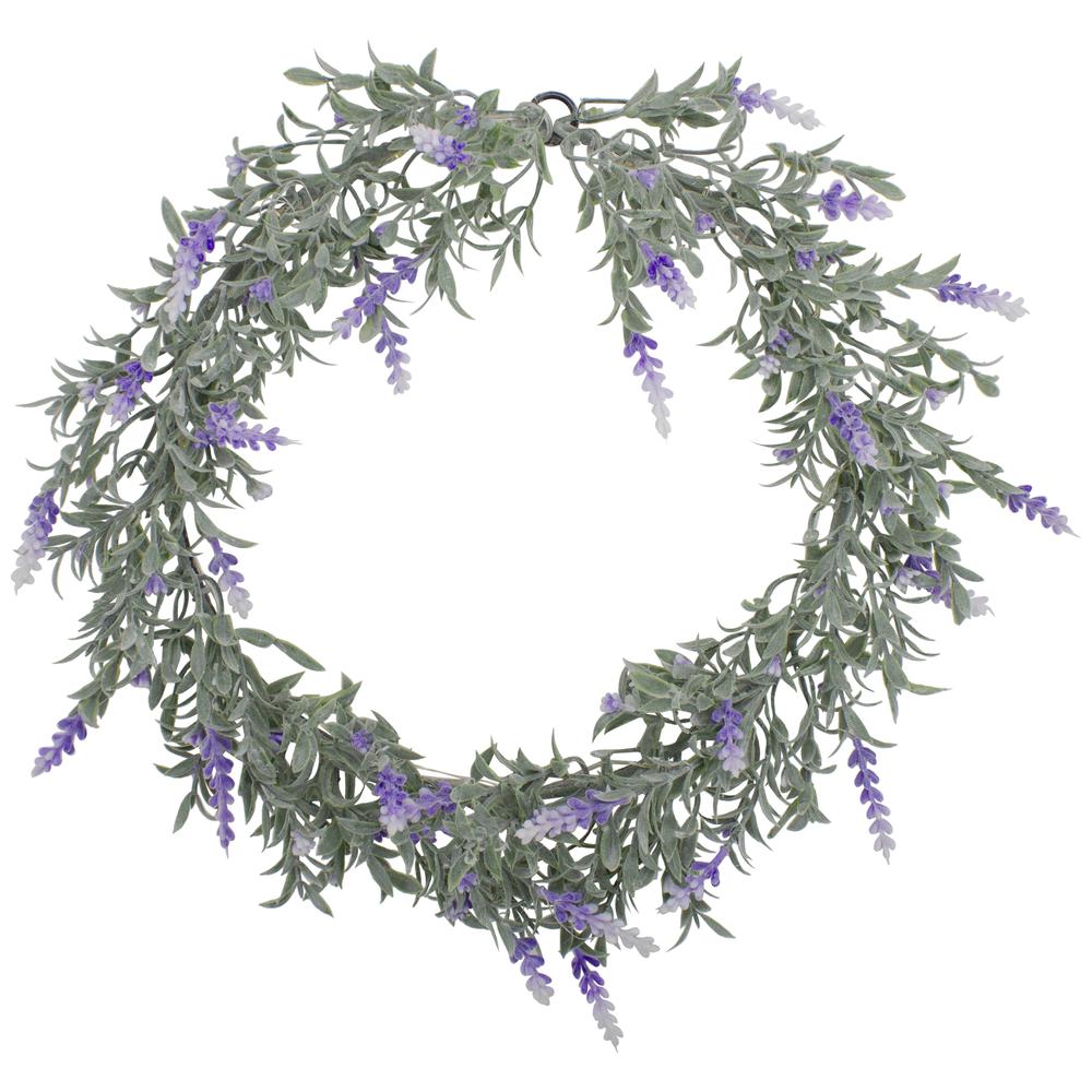 Artificial LED Lighted White and Purple Lavender Spring Wreath- 16-inch, White Lights. Picture 1