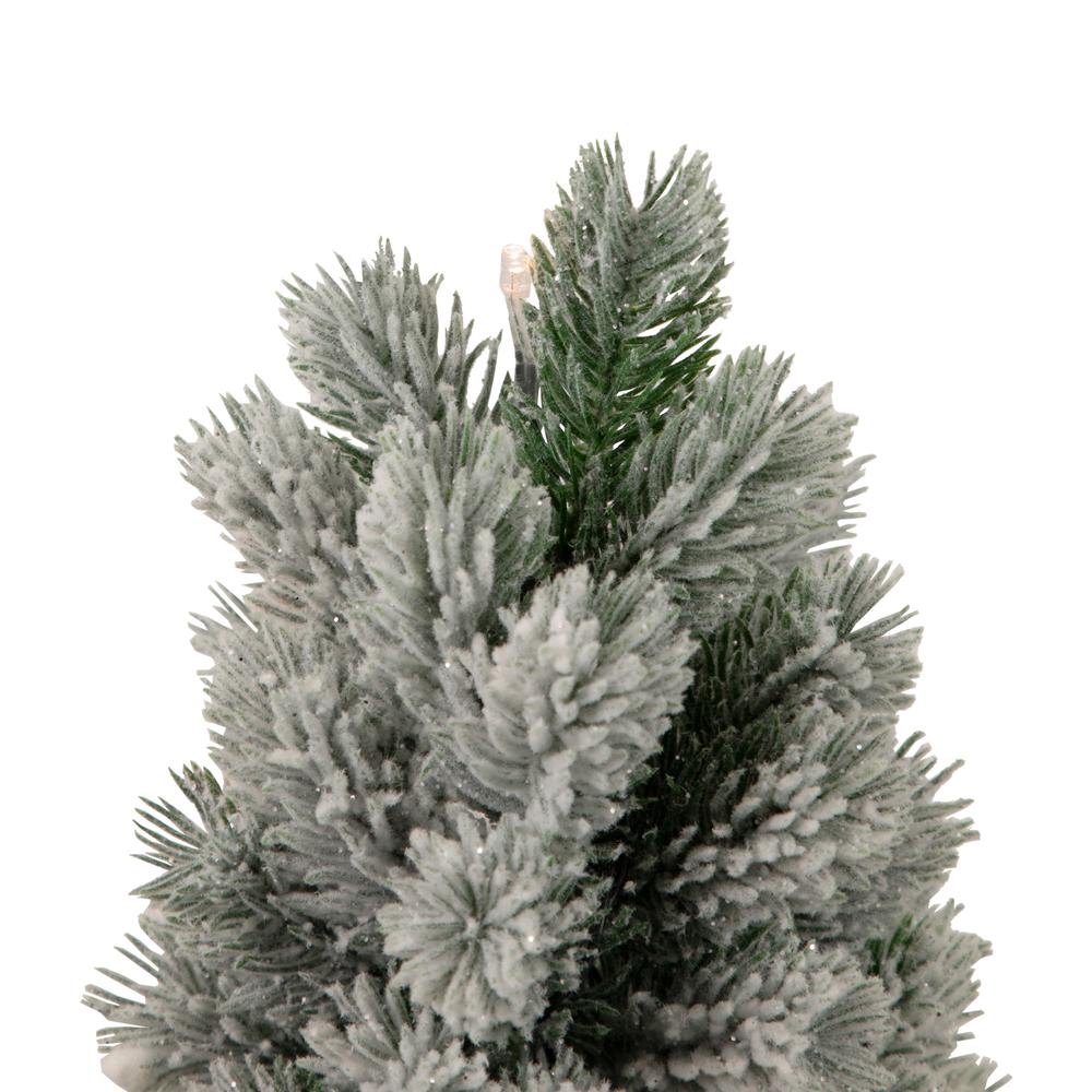 16" LED Lighted Mini Frosted Pine Christmas Tree in Cement Base. Picture 3