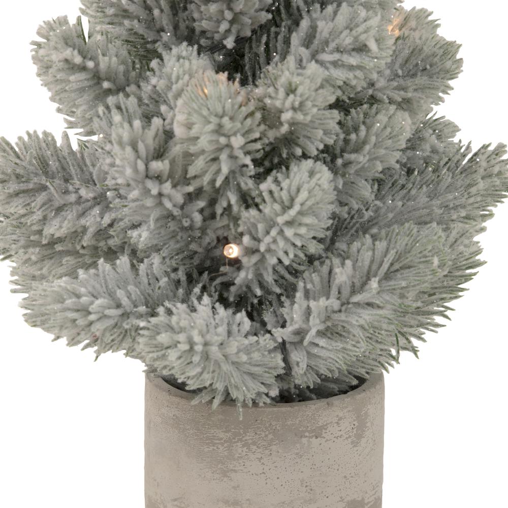 16" LED Lighted Mini Frosted Pine Christmas Tree in Cement Base. Picture 5