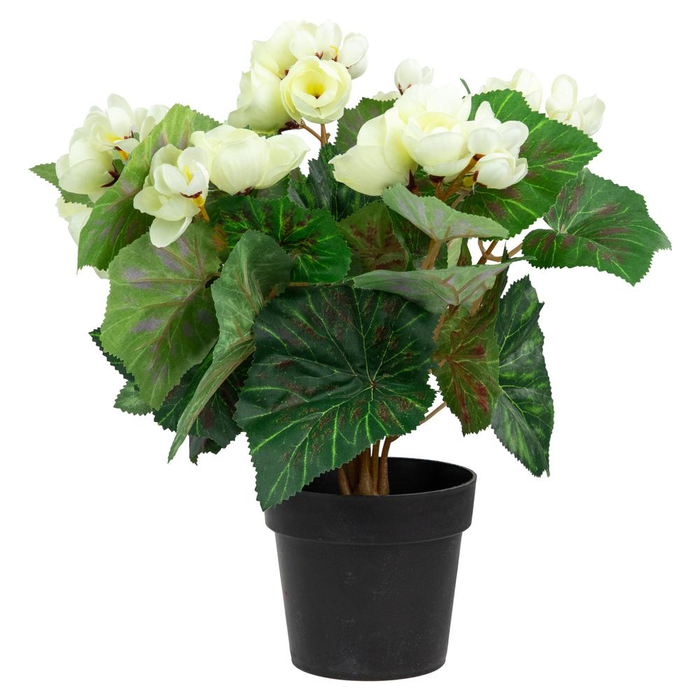 11" Cream Potted Silk Begonia Spring Artificial Floral Arrangement. Picture 1