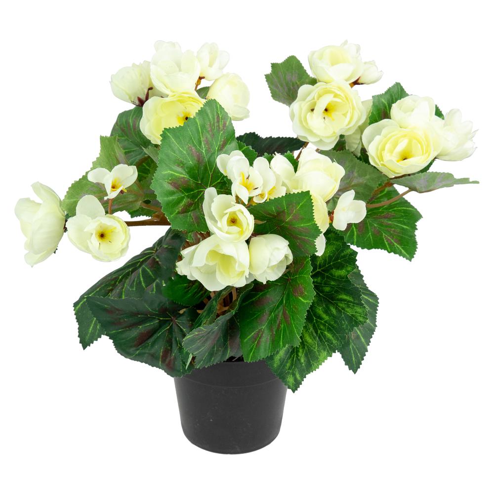 11" Cream Potted Silk Begonia Spring Artificial Floral Arrangement. Picture 3
