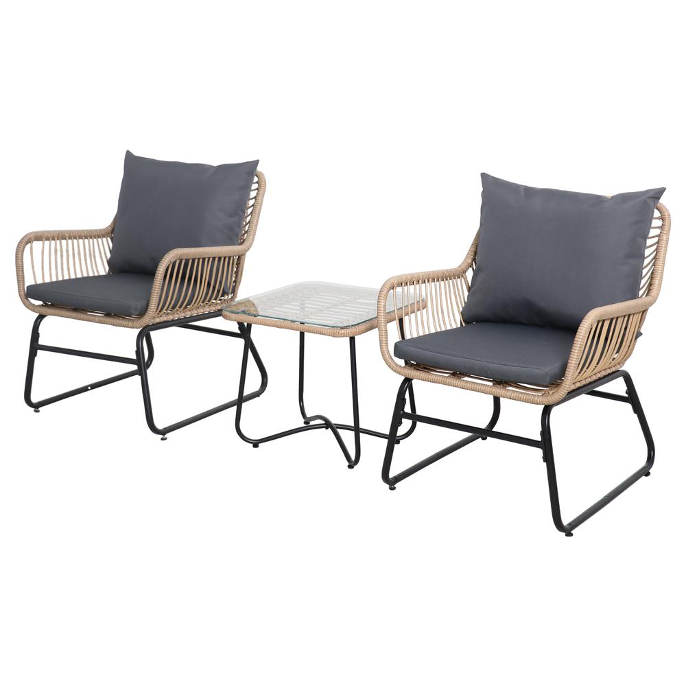 3-Piece Santa Cruz Rattan Outdoor Patio Chat Set with Cushions. The main picture.