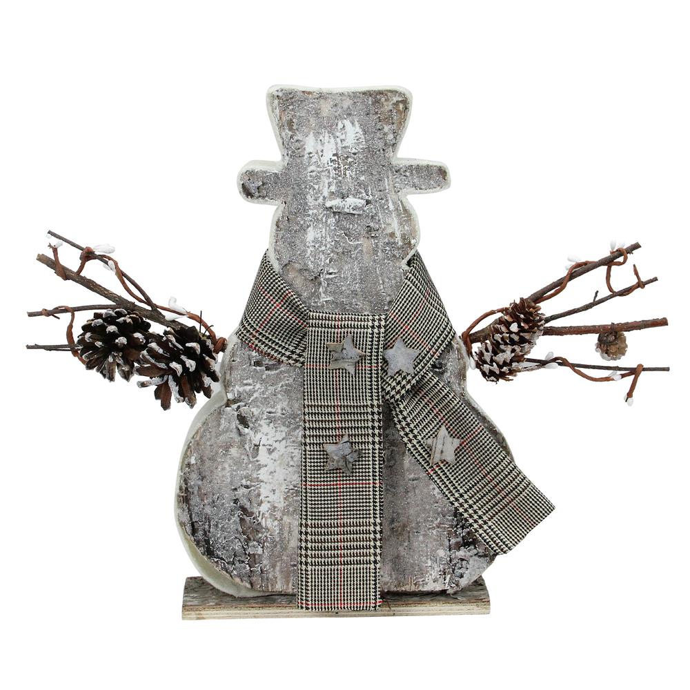 11.75" Birch Wood and Pine Cone Snowman Silhouette Christmas Decoration. The main picture.