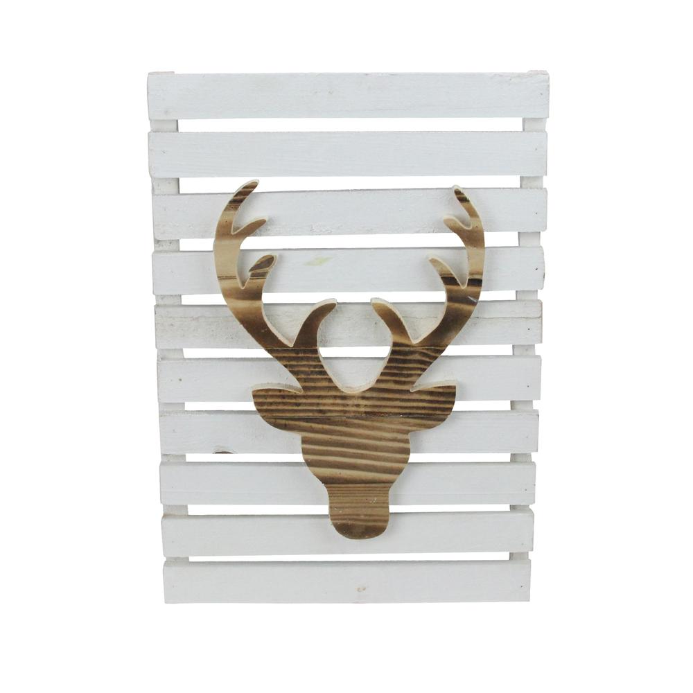 15.75" Wood Deer on White Pallet Inspired Frame Christmas Wall Hanging. The main picture.