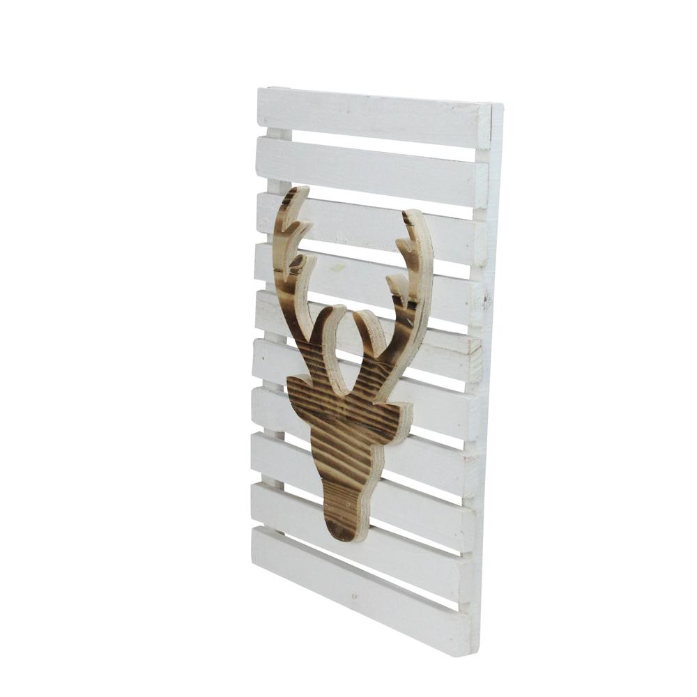 15.75" Wood Deer on White Pallet Inspired Frame Christmas Wall Hanging. Picture 2
