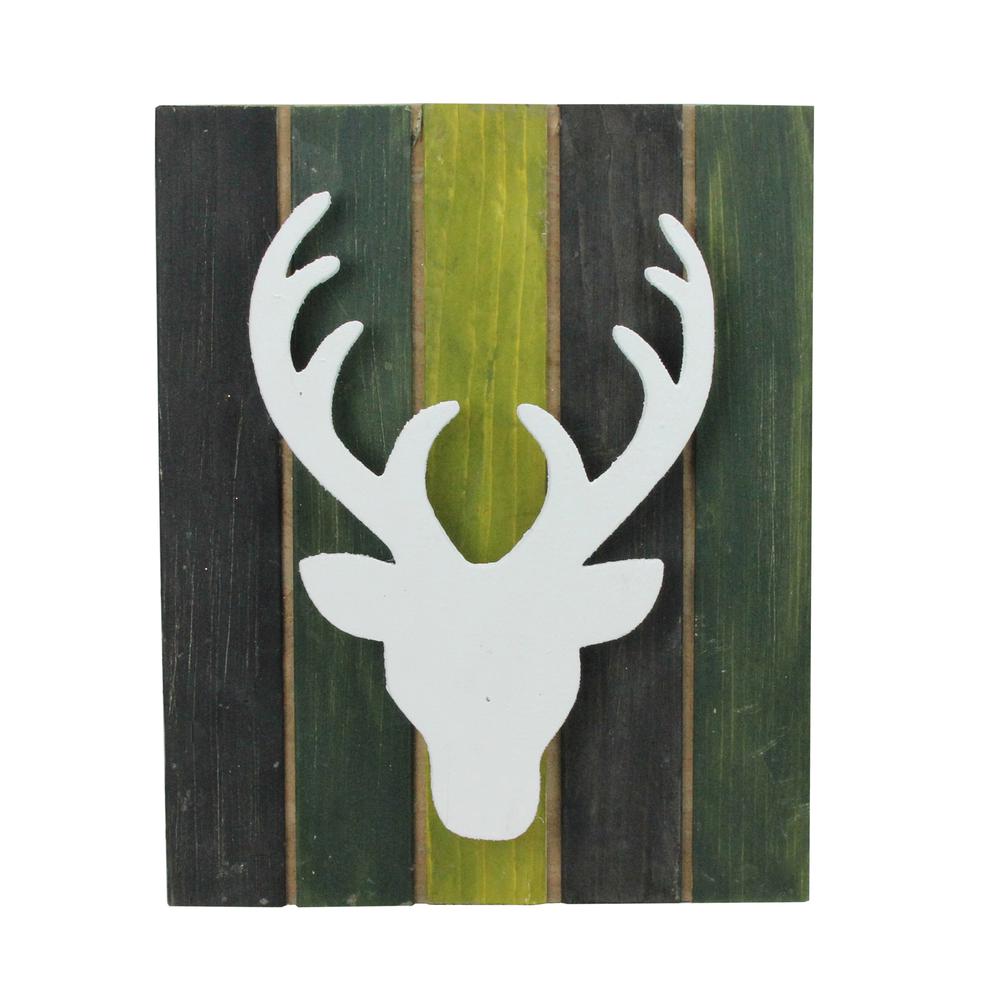 13" Wood Deer on Green Washed Pallet Inspired Frame Christmas Wall Hanging. The main picture.