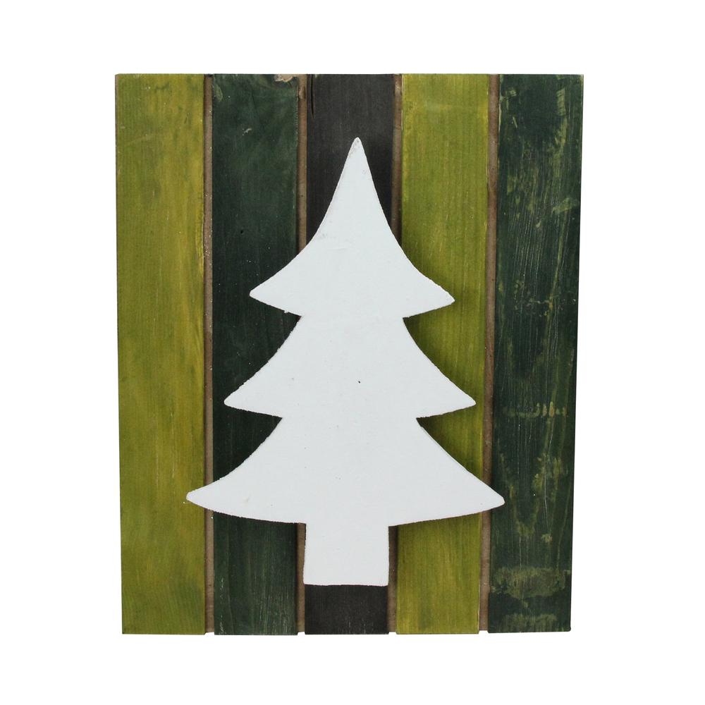 13" Wood Tree on Green Washed Pallet Inspired Frame Christmas Wall Hanging. Picture 1