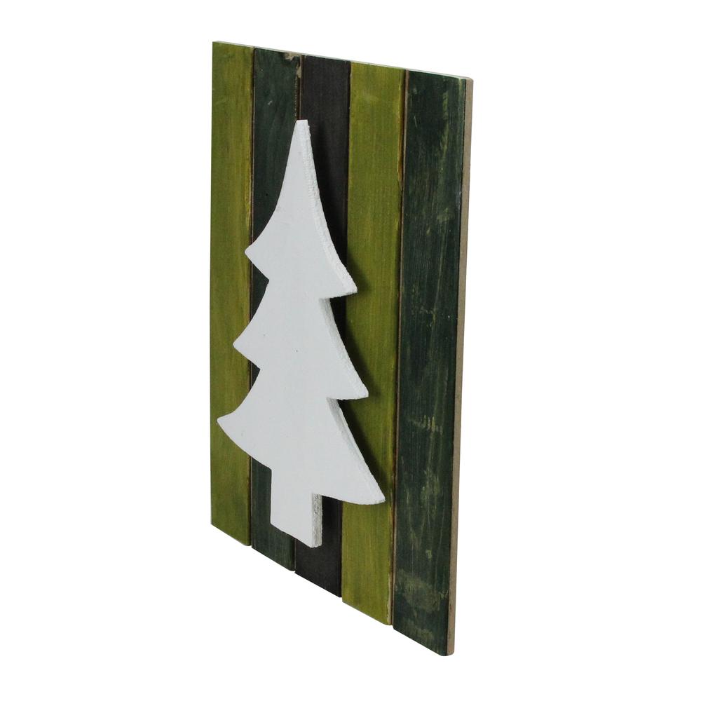 13" Wood Tree on Green Washed Pallet Inspired Frame Christmas Wall Hanging. Picture 2