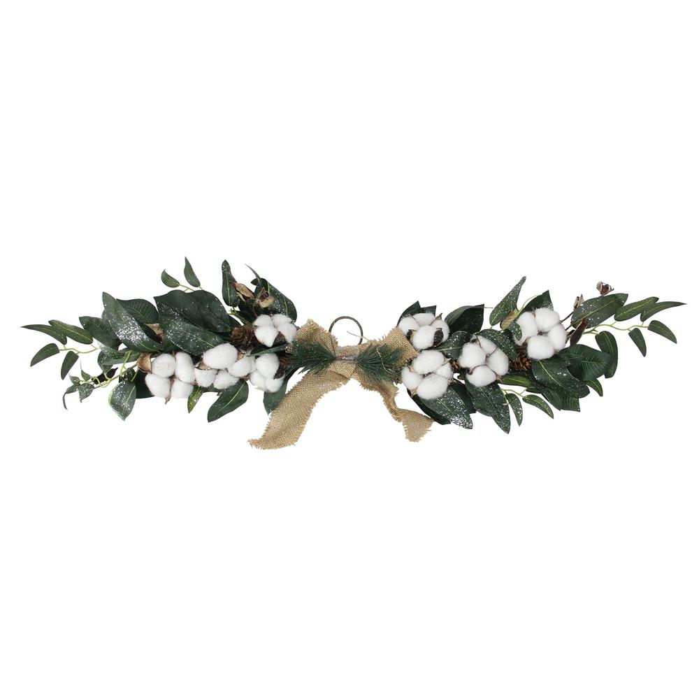 25" White Cotton and Foliage Christmas Twig Swag - Unlit. Picture 1