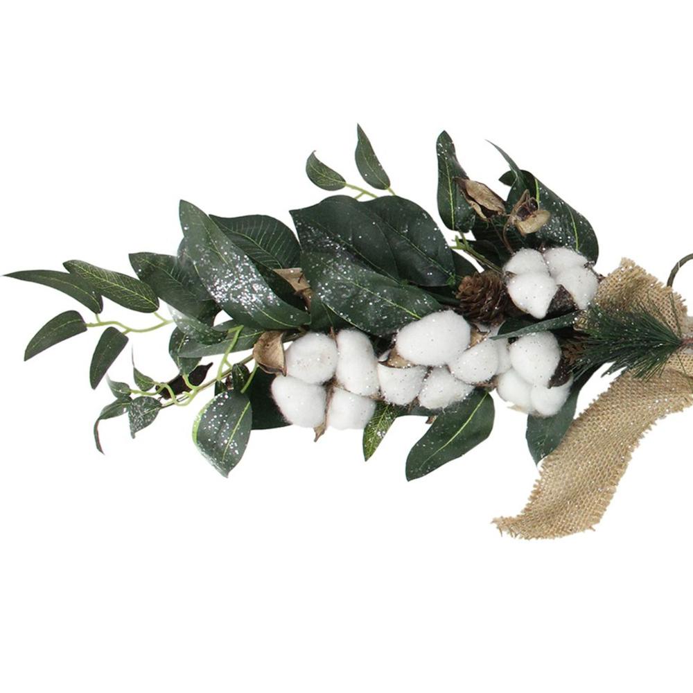 25" White Cotton and Foliage Christmas Twig Swag - Unlit. Picture 3