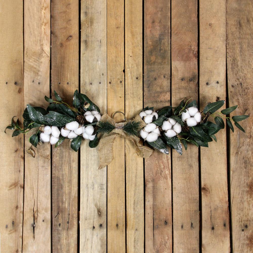25" White Cotton and Foliage Christmas Twig Swag - Unlit. Picture 2