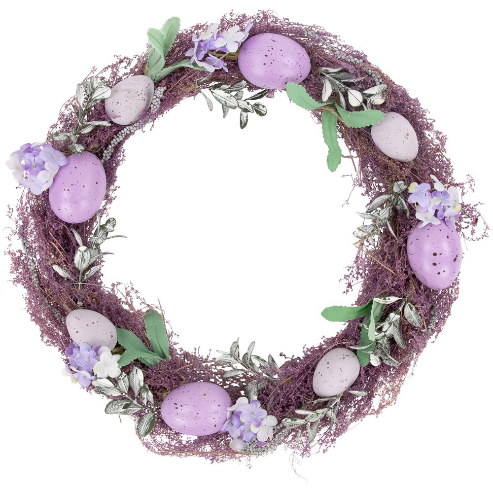 12" Lavender Speckled Egg Easter Twig Wreath. Picture 1