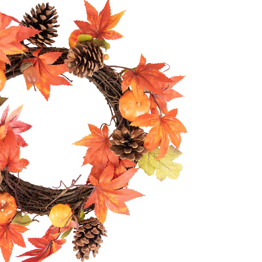 Autumn Leaves with Pine Cones and Pumpkins Fall Harvest Wreath  10-Inch  Unlit. Picture 2