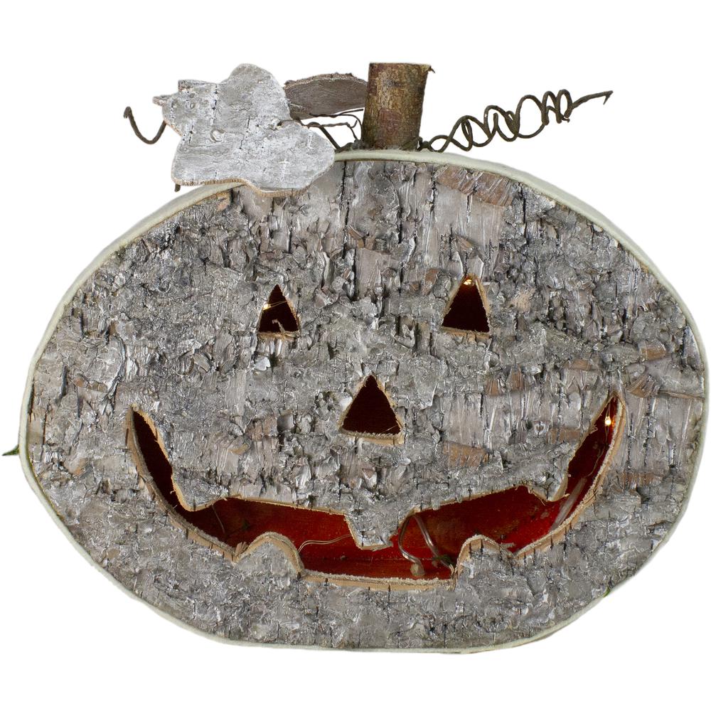 12" Gray LED Battery Operated Jack-O-Lantern Halloween Table Top Decoration. Picture 1