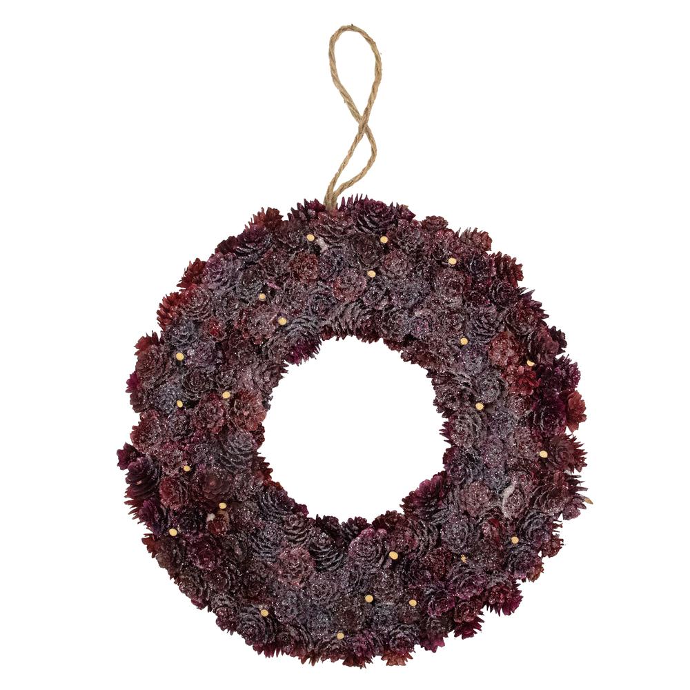 12.5"Wine Burgundy Glitter Pine Cone Artificial Christmas Wreath - Unlit. Picture 1