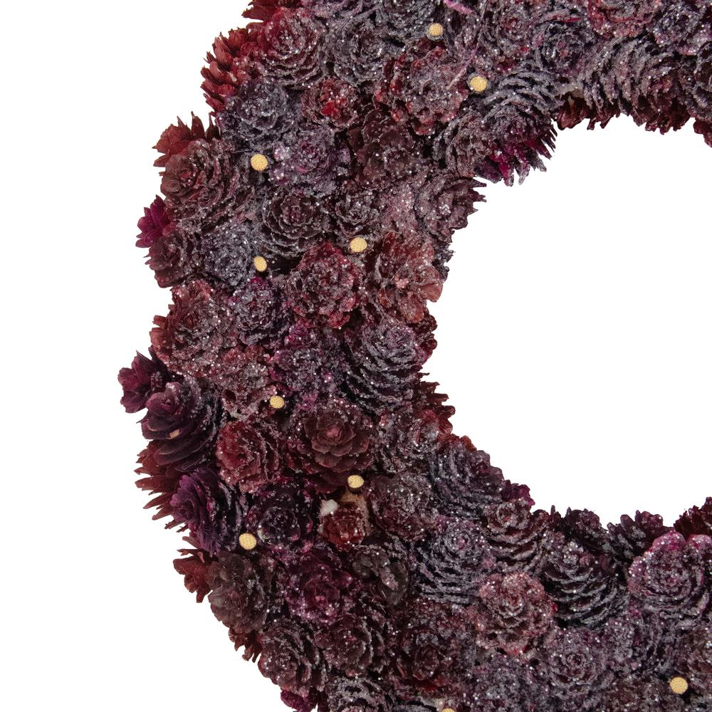 12.5"Wine Burgundy Glitter Pine Cone Artificial Christmas Wreath - Unlit. Picture 3