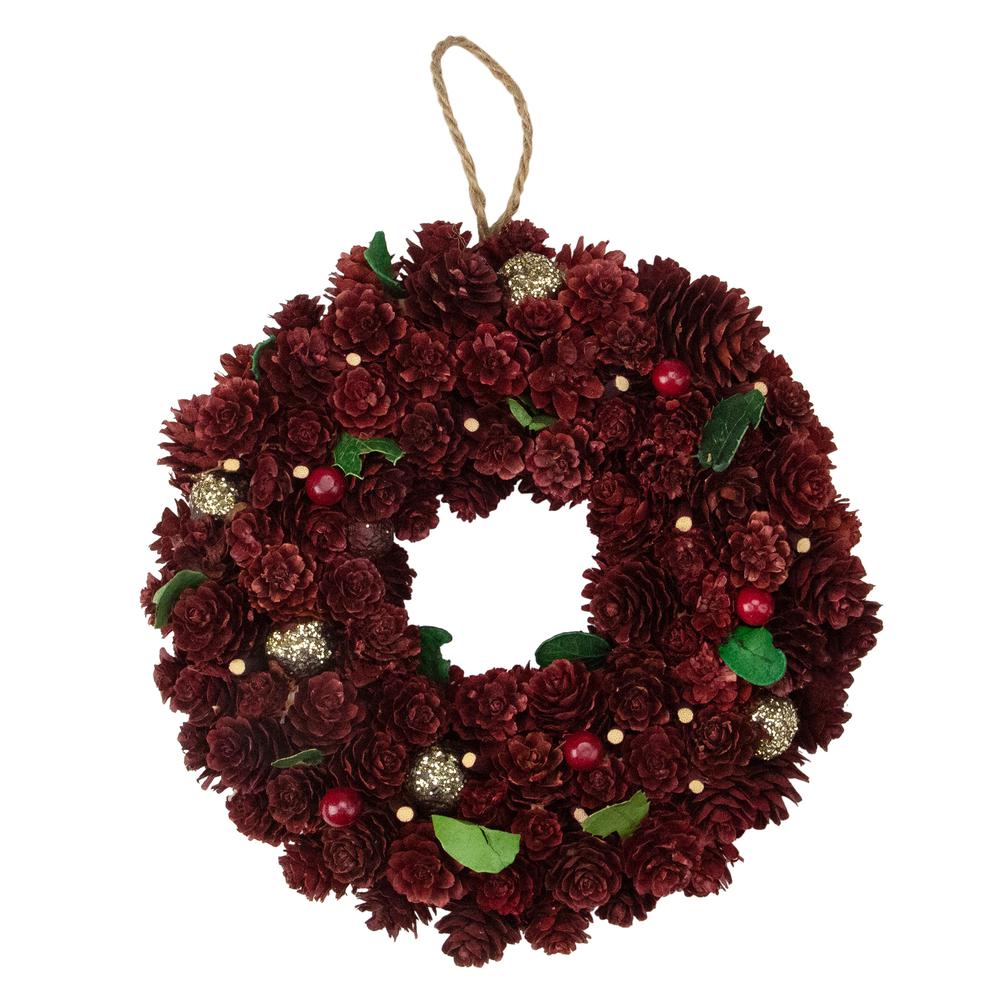 Red and Gold Pine Cone Artificial Christmas Wreath - 9.5-Inch  Unlit. Picture 1