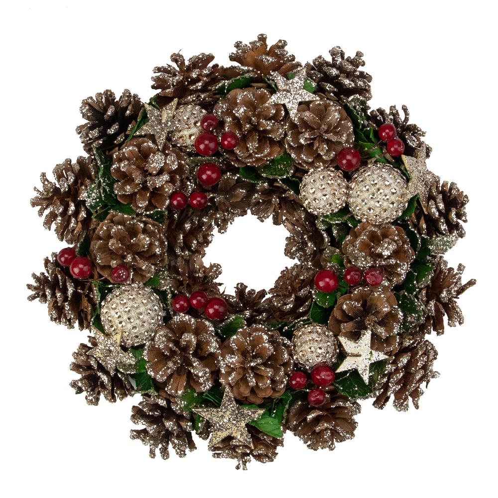 Glittered Pine Cone and Berry Artificial Christmas Wreath  12-Inch  Unlit. Picture 1