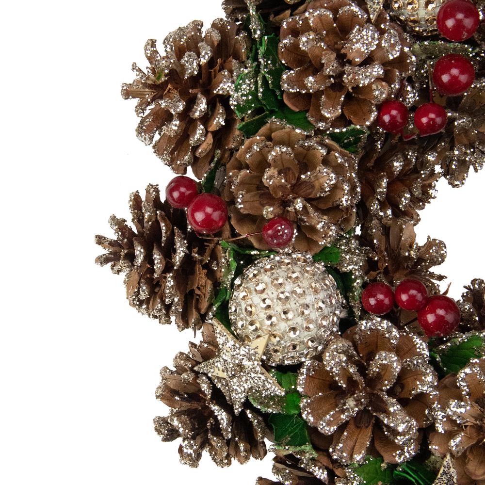 Glittered Pine Cone and Berry Artificial Christmas Wreath  12-Inch  Unlit. Picture 3