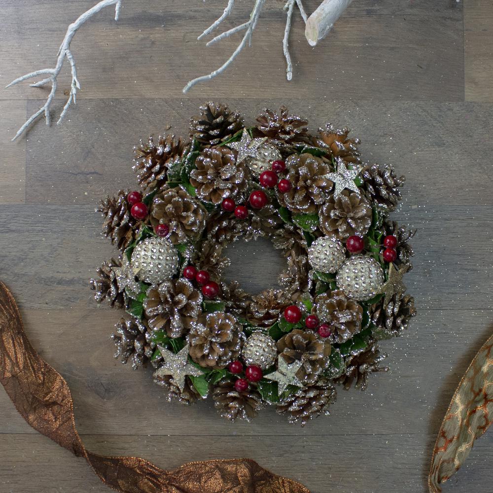 Glittered Pine Cone and Berry Artificial Christmas Wreath  12-Inch  Unlit. Picture 2