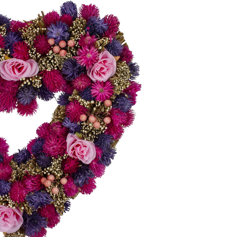 Pink and Purple Floral  Berry and Twig Heart-Shaped Artificial Spring Wreath  13.5-Inch. Picture 3
