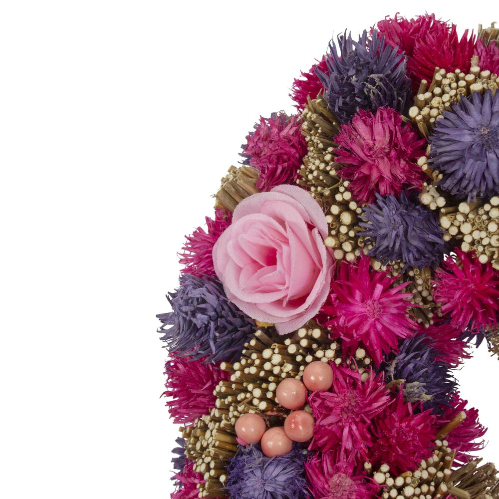 Pink and Purple Floral  Berry and Twig Heart-Shaped Artificial Spring Wreath  13.5-Inch. Picture 4