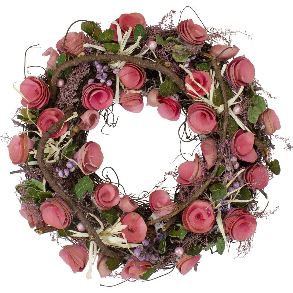 Pink Floral  Berry and Twig Artificial Spring Wreath  12-Inch. Picture 1
