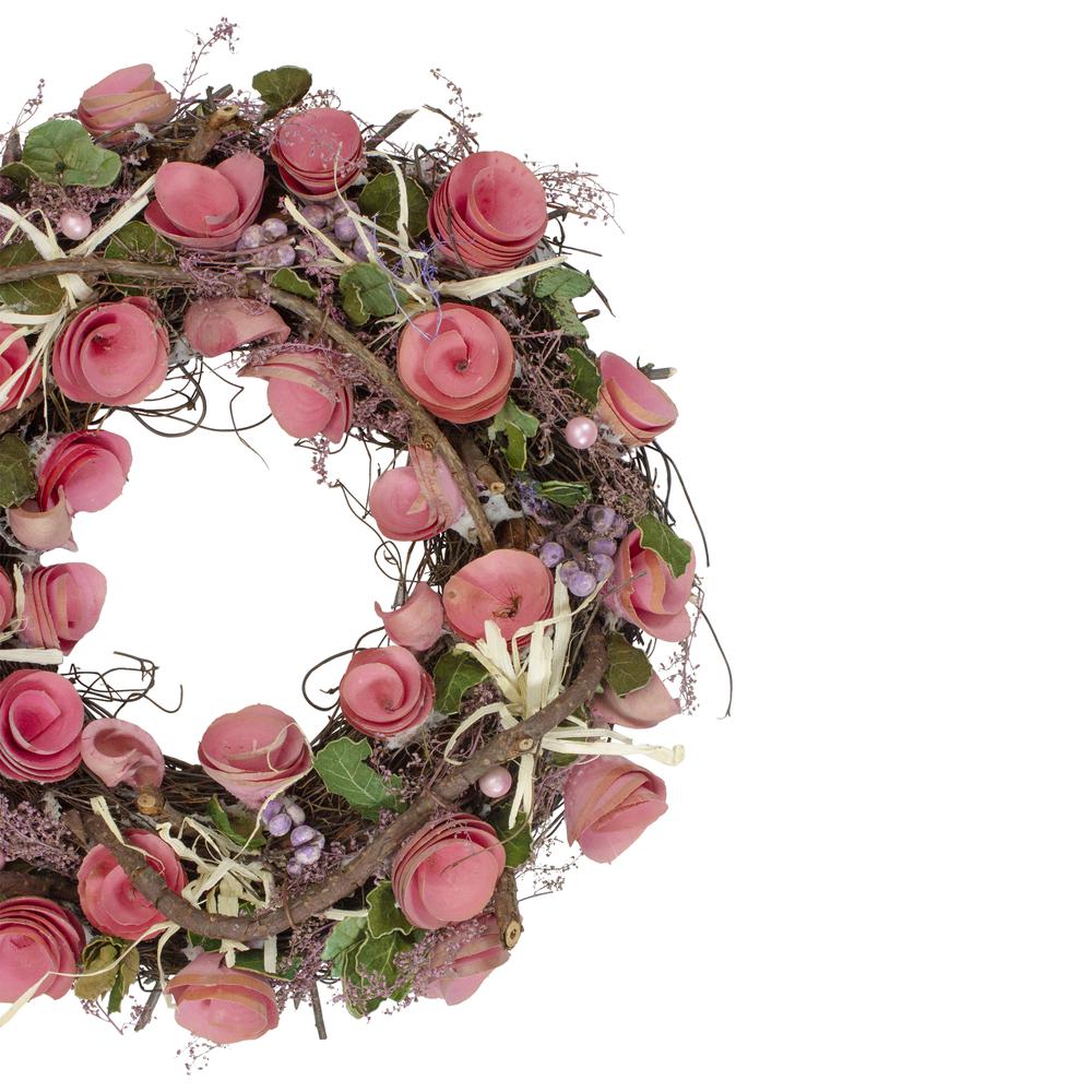 Pink Floral  Berry and Twig Artificial Spring Wreath  12-Inch. Picture 3