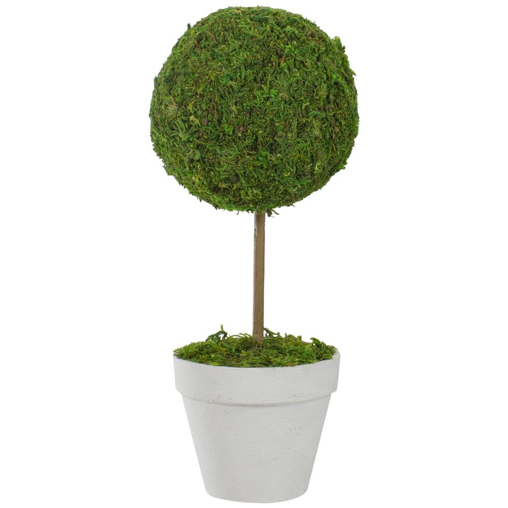 16" Green Reindeer Moss Ball Potted Artificial Spring Topiary Tree. Picture 1