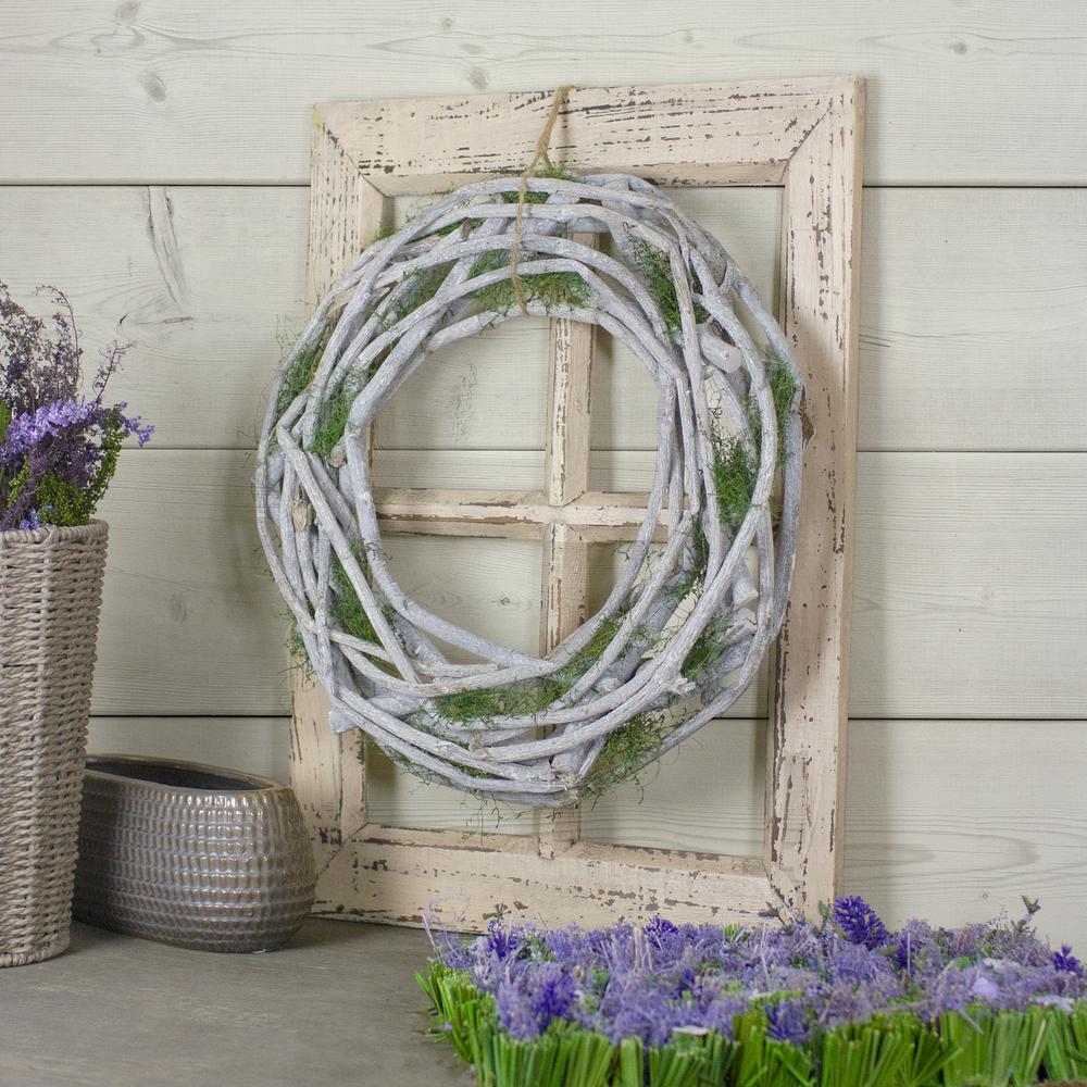 Twig and Moss White Artificial Spring Wreath - 14-Inch  Unlit. Picture 2